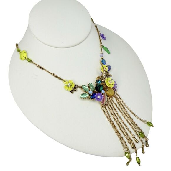Betsey Johnson Hummingbird Flower Statement Necklace 29"  Tassel Spring Ahead - Picture 2 of 14